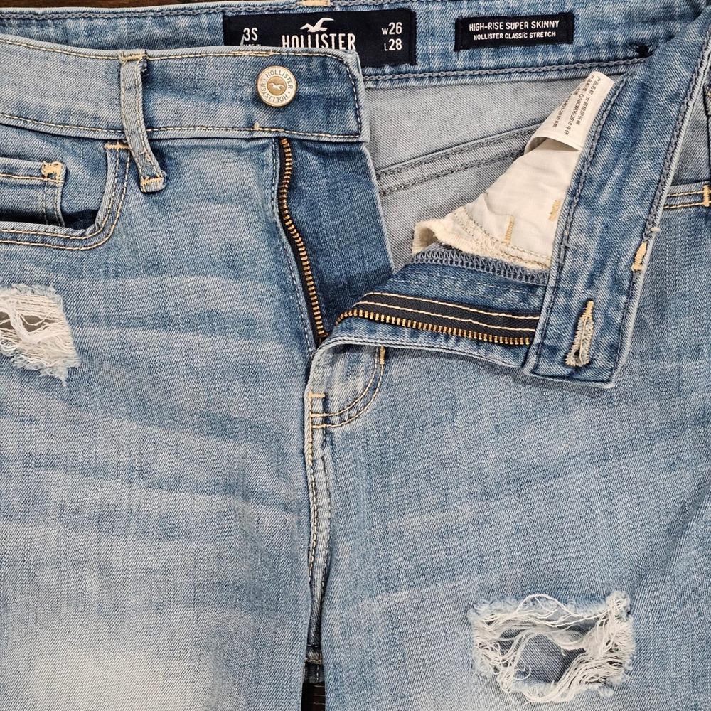 Hollister High-Rise Super Skinny Womens 3S Blue Distressed Denim Jeans Casual - Picture 5 of 8